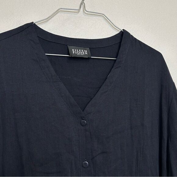 Eileen Fisher Boxy Black Ribbed Casual Cardigan Women Sz Medium Lagenlook USA - Picture 5 of 12